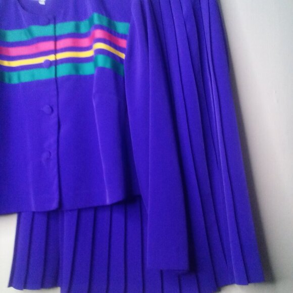Petite Focus Jacket Skirt Set 16 P Vintage 80s Button Up Pleated Skirt PURPLE - Picture 12 of 15